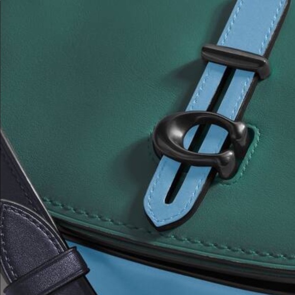 Coach Colorblock Color Block Green Blue Saddle Crossbody Glovetanned Leather Bag - Picture 1 of 16